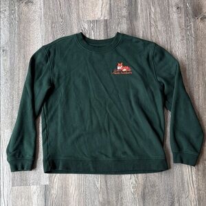 Roots Sweatshirt Green Crew Neck Embroidered Fox Long Sleeve Size Large